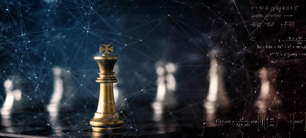 strategy ideas concept business futuristic graphic icon and golden chess board game black colot tone
