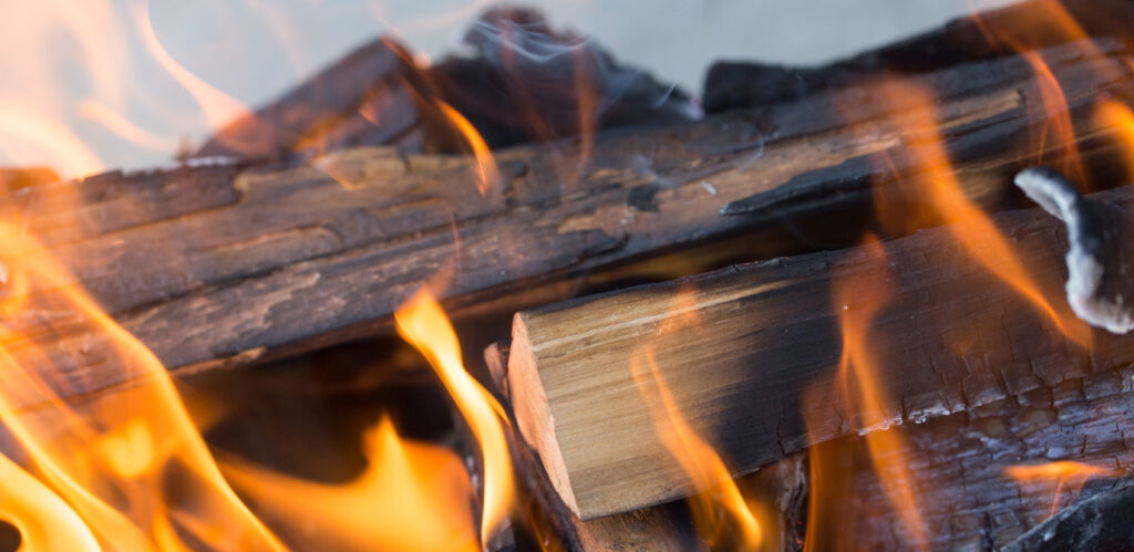 burning wood in a brazier
